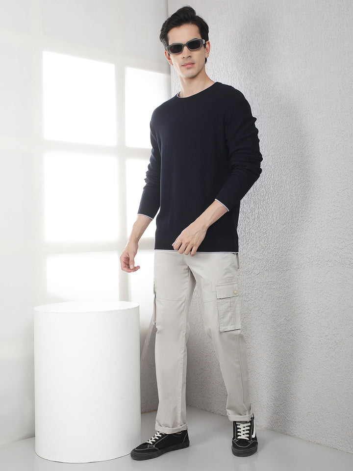 Navy Blue Oversized Round Neck Sweater