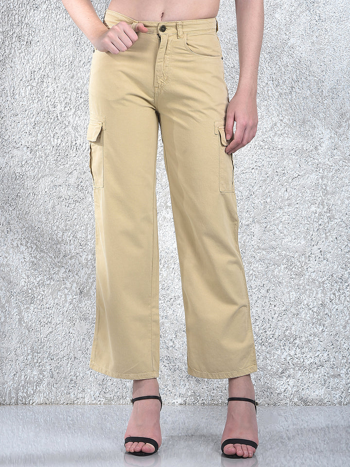 Women's White 100% Cotton Cargo Jeans-Women Jeans-Crimsoune Club