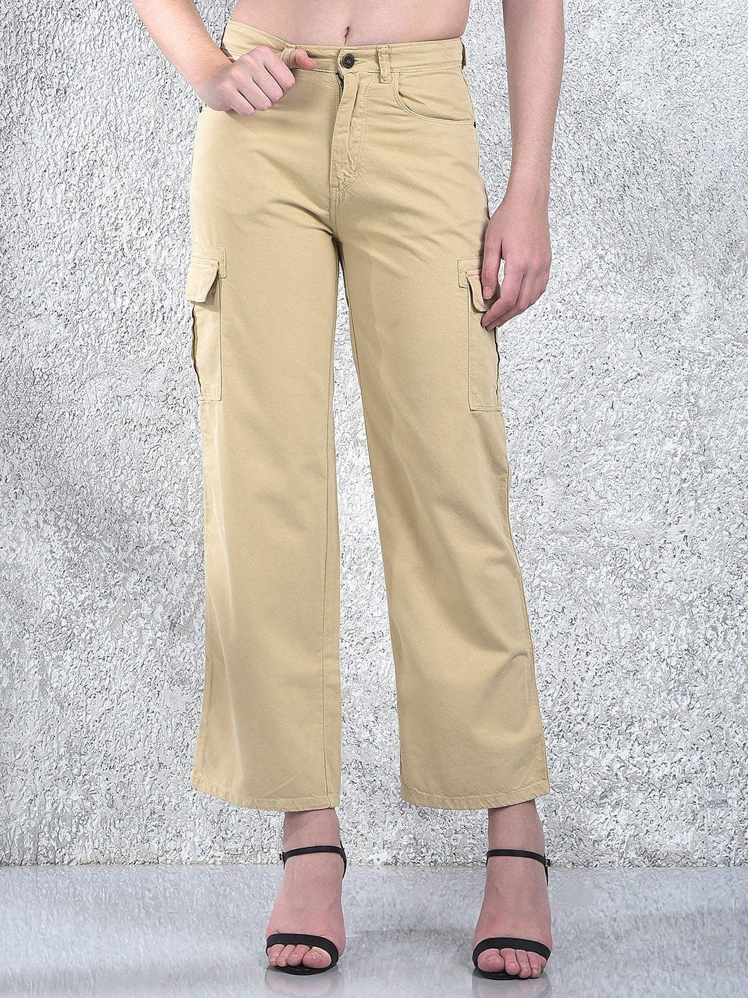 Women's White 100% Cotton Cargo Jeans-Women Jeans-Crimsoune Club