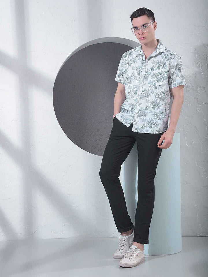 Green Floral Print 100% Cotton Shirt