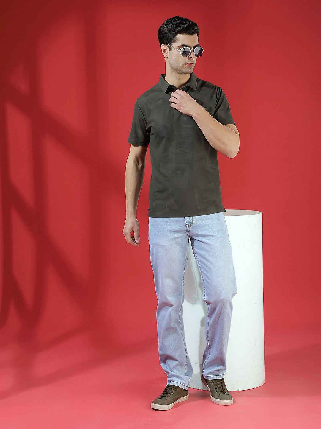 Olive Graphic Print Polo T-Shirt