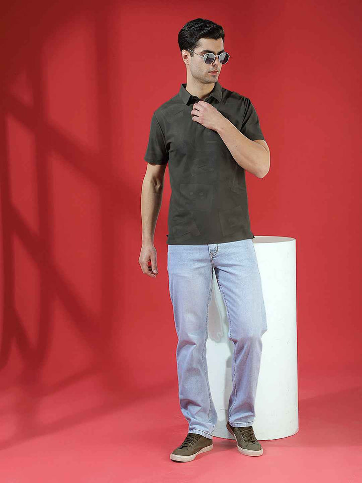 Olive Graphic Print Polo T-Shirt