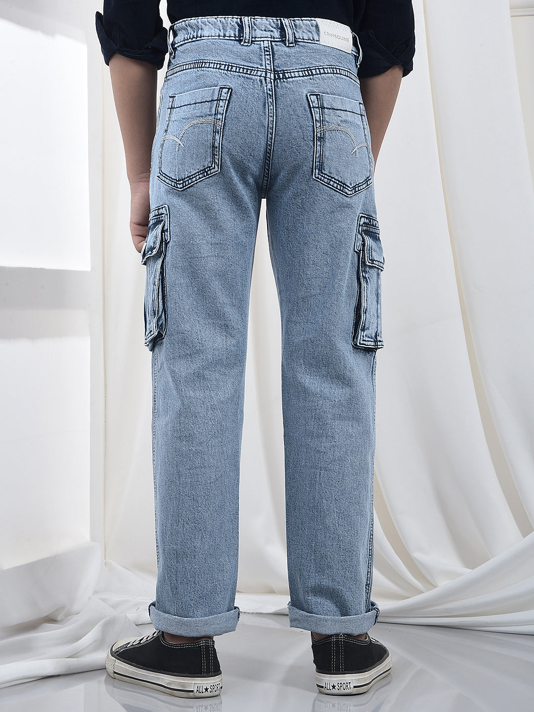 Blue 100% Cotton Straight Cargo Jeans