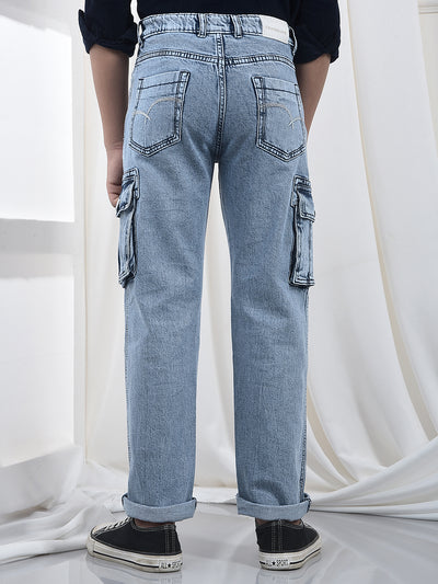 Blue 100% Cotton Straight Cargo Jeans