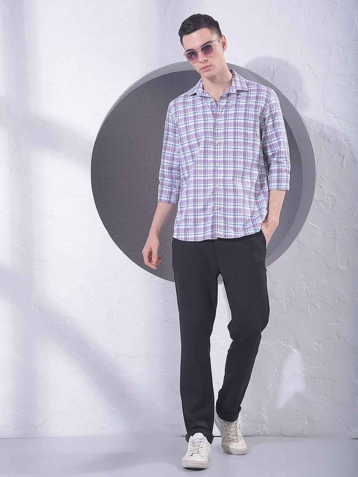 Purple Checked 100% Cotton Shirt