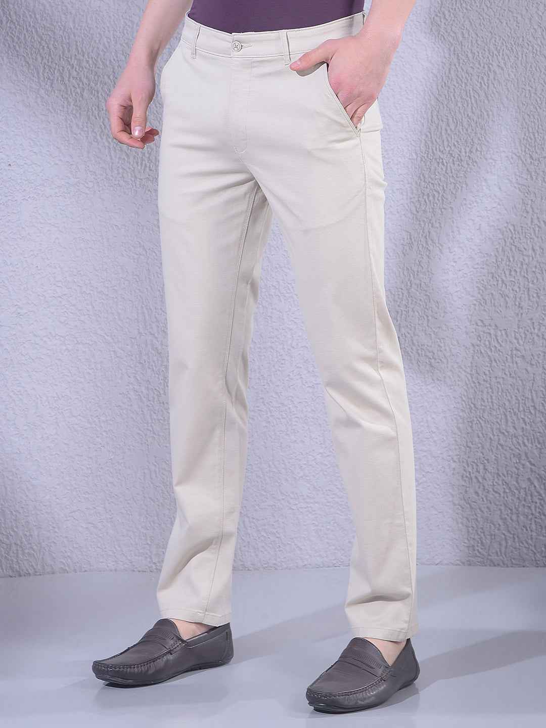 Tan Printed Straight Trousers