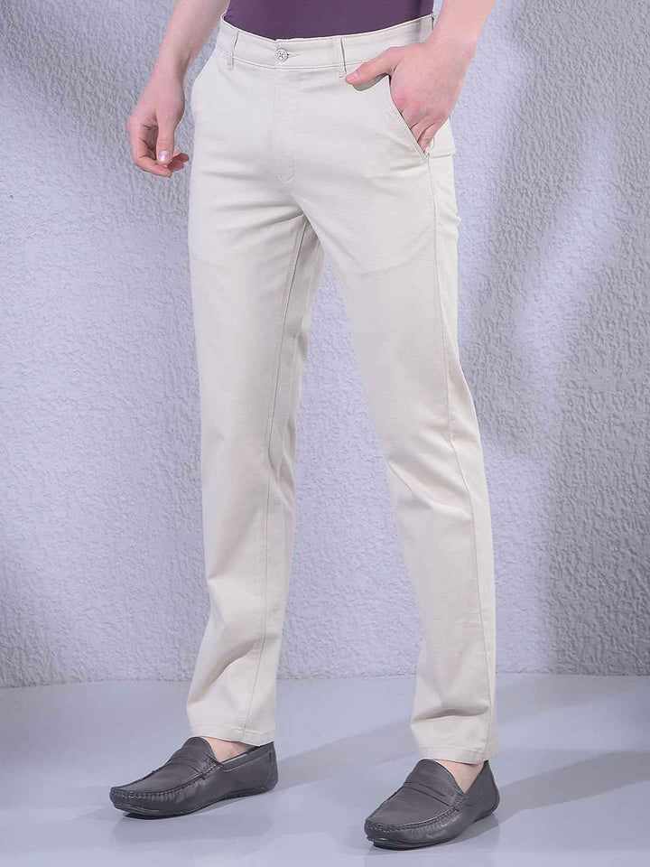 Tan Printed Straight Trousers