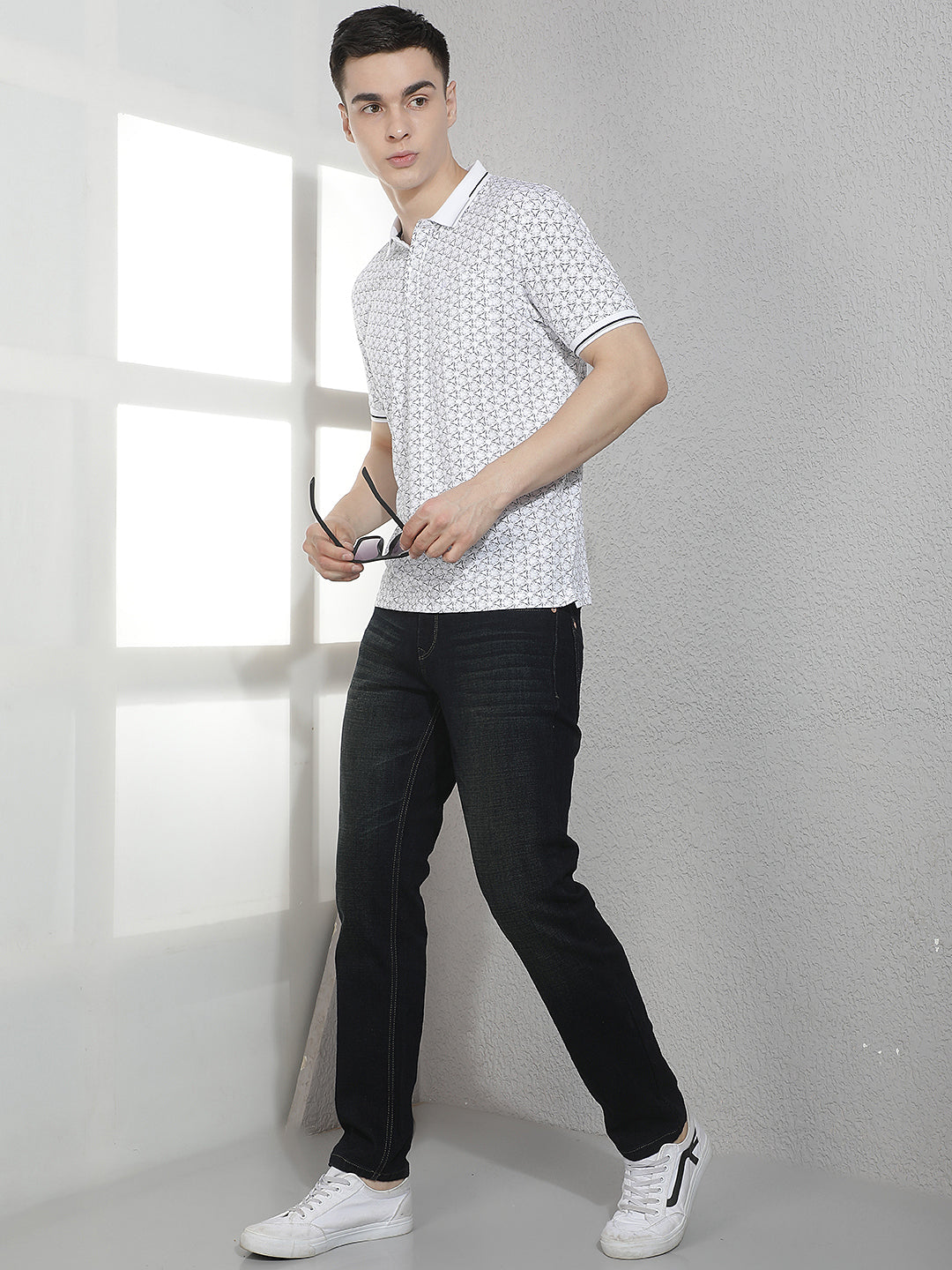 White Printed Polo Neck T-Shirt