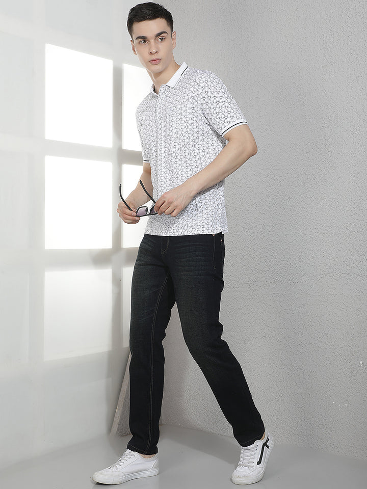 White Printed Polo Neck T-Shirt
