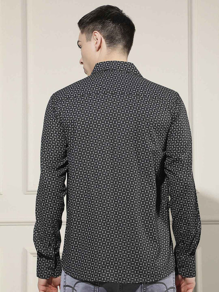 Black Smart Printed Casual Shirt