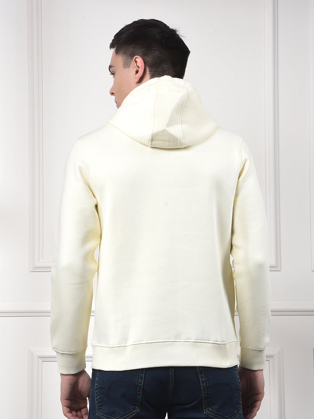 Cream Typographic Print Hooded Neck Sweatshirt
