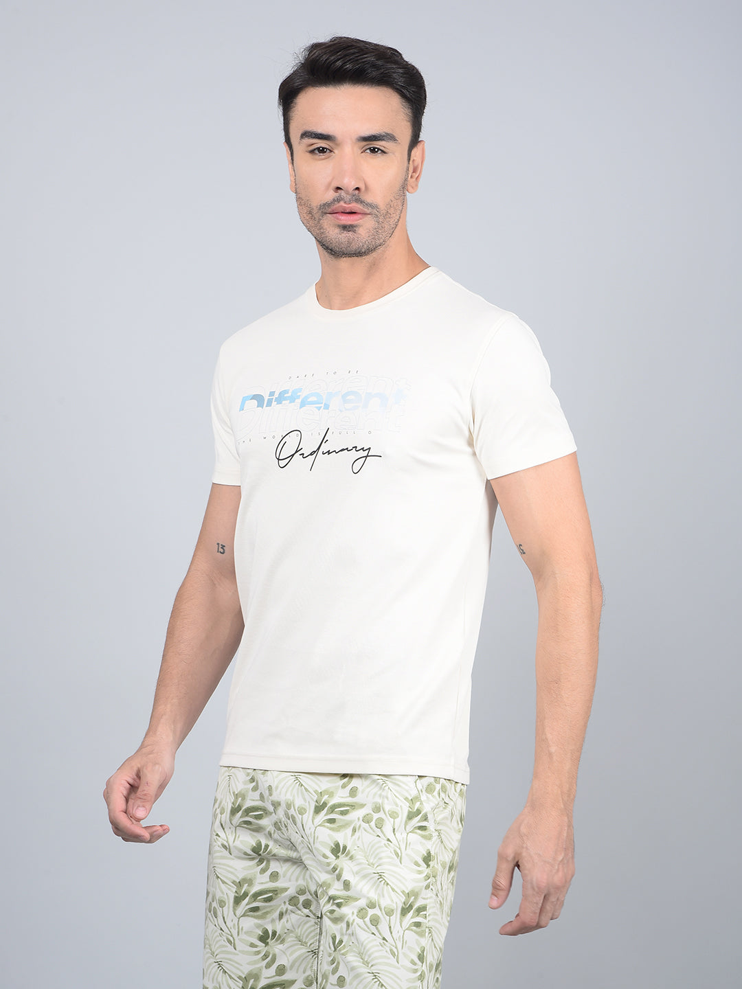 Cream Typographic Print T-Shirt