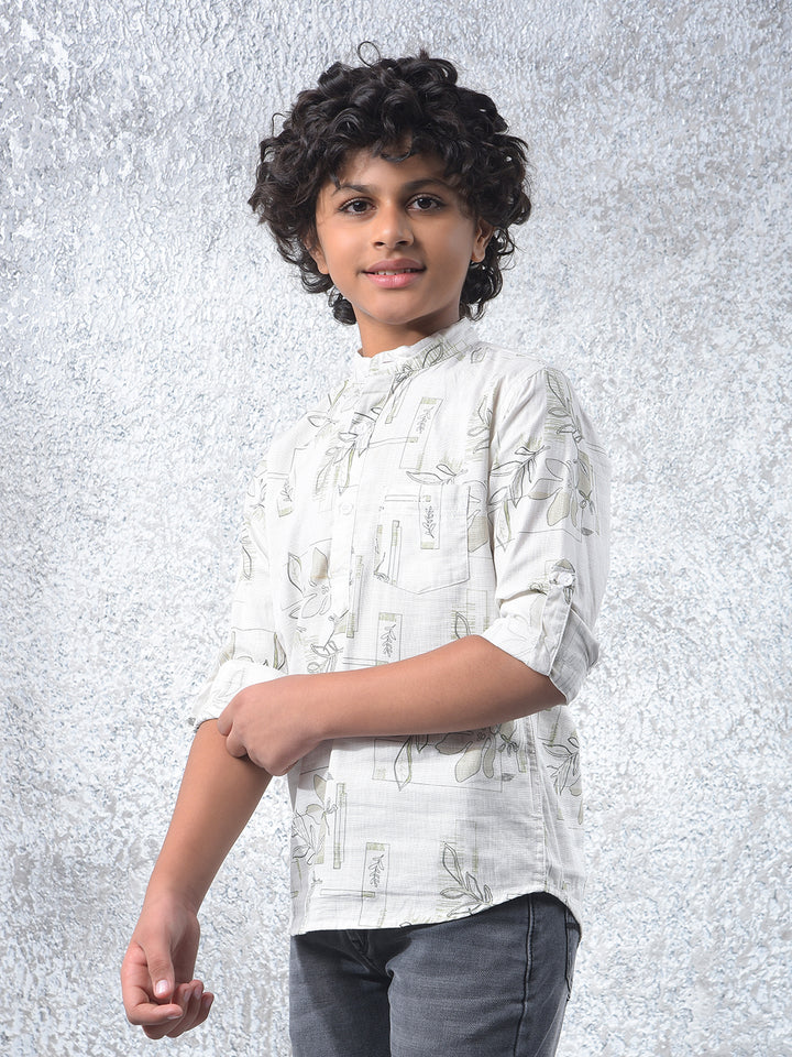 White Floral Print 100% Cotton Kurta