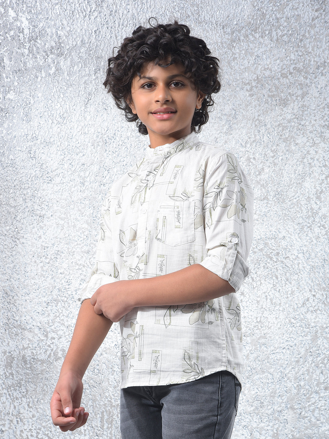 White Floral Print 100% Cotton Kurta