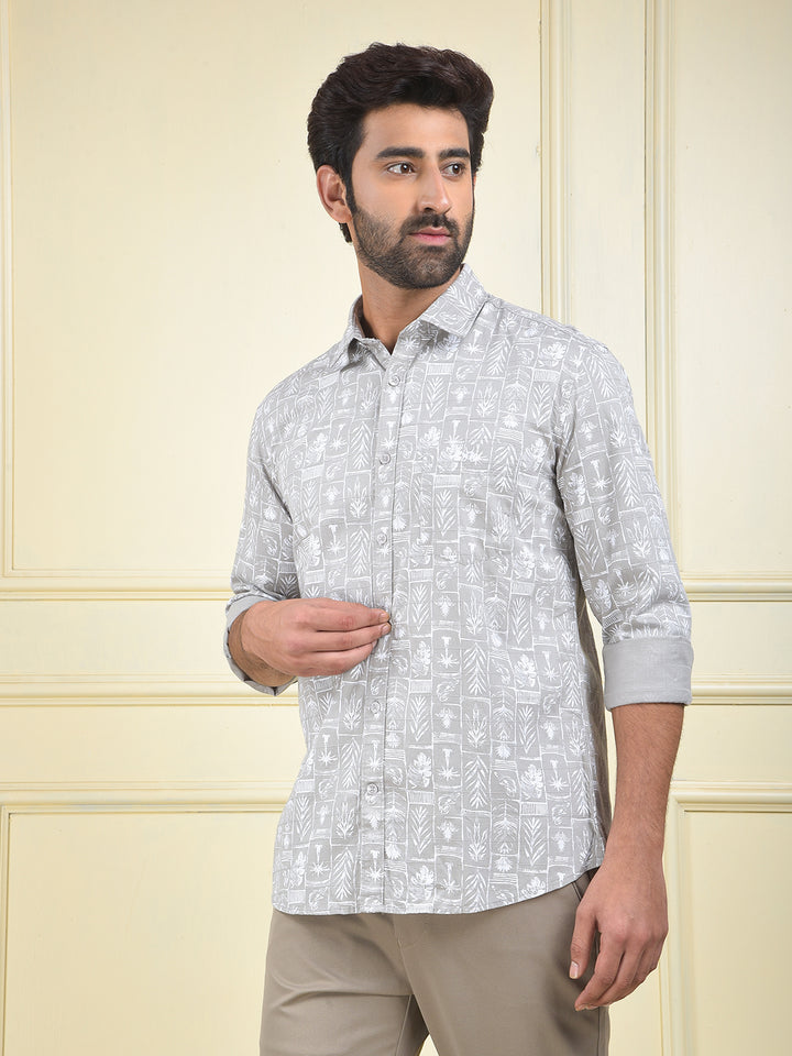 Grey Floral Print 100% Cotton Shirt