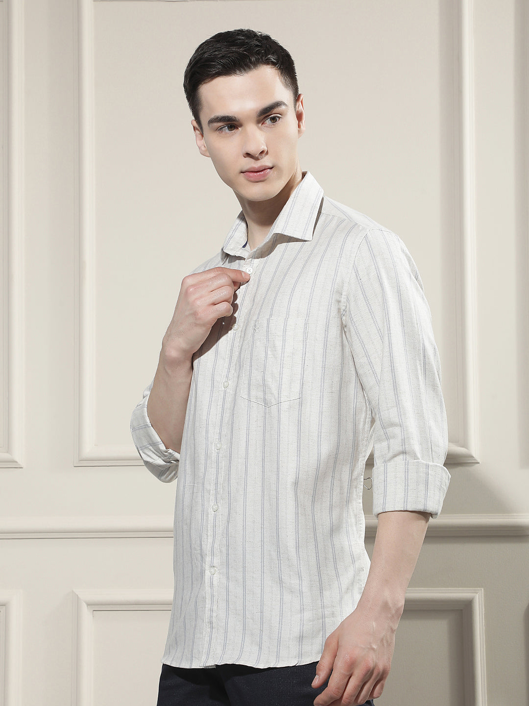 Blue Vertical Striped Linen Shirt