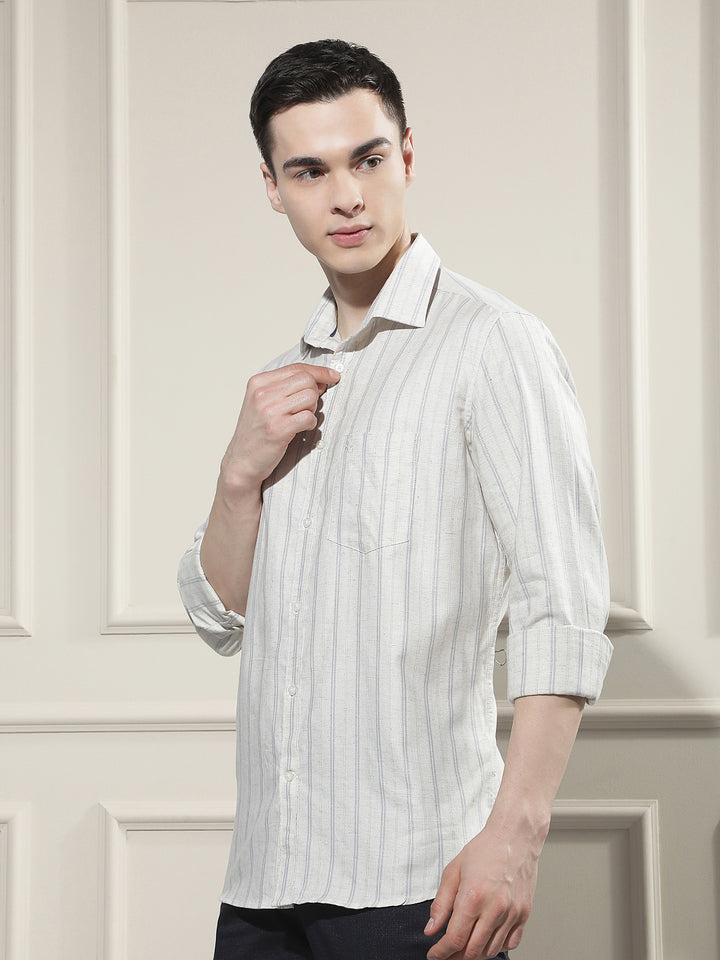 Blue Vertical Striped Linen Shirt