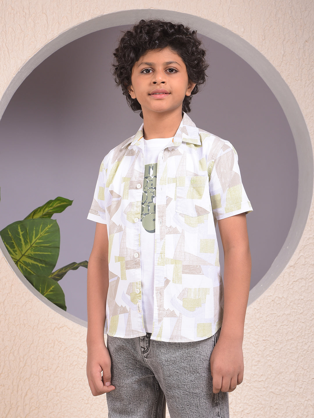 Green Printed Shirt & Tee Set Layered Look