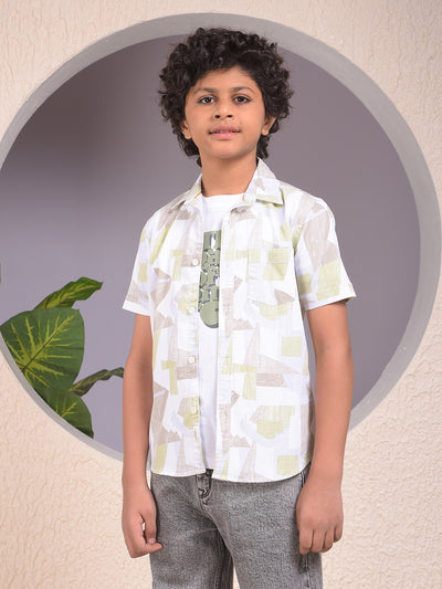 Green Printed Shirt & Tee Set Layered Look