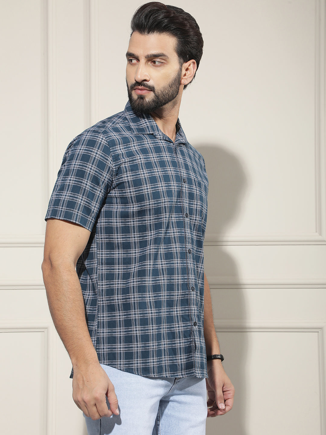 Blue Checked 100% Cotton Shirt