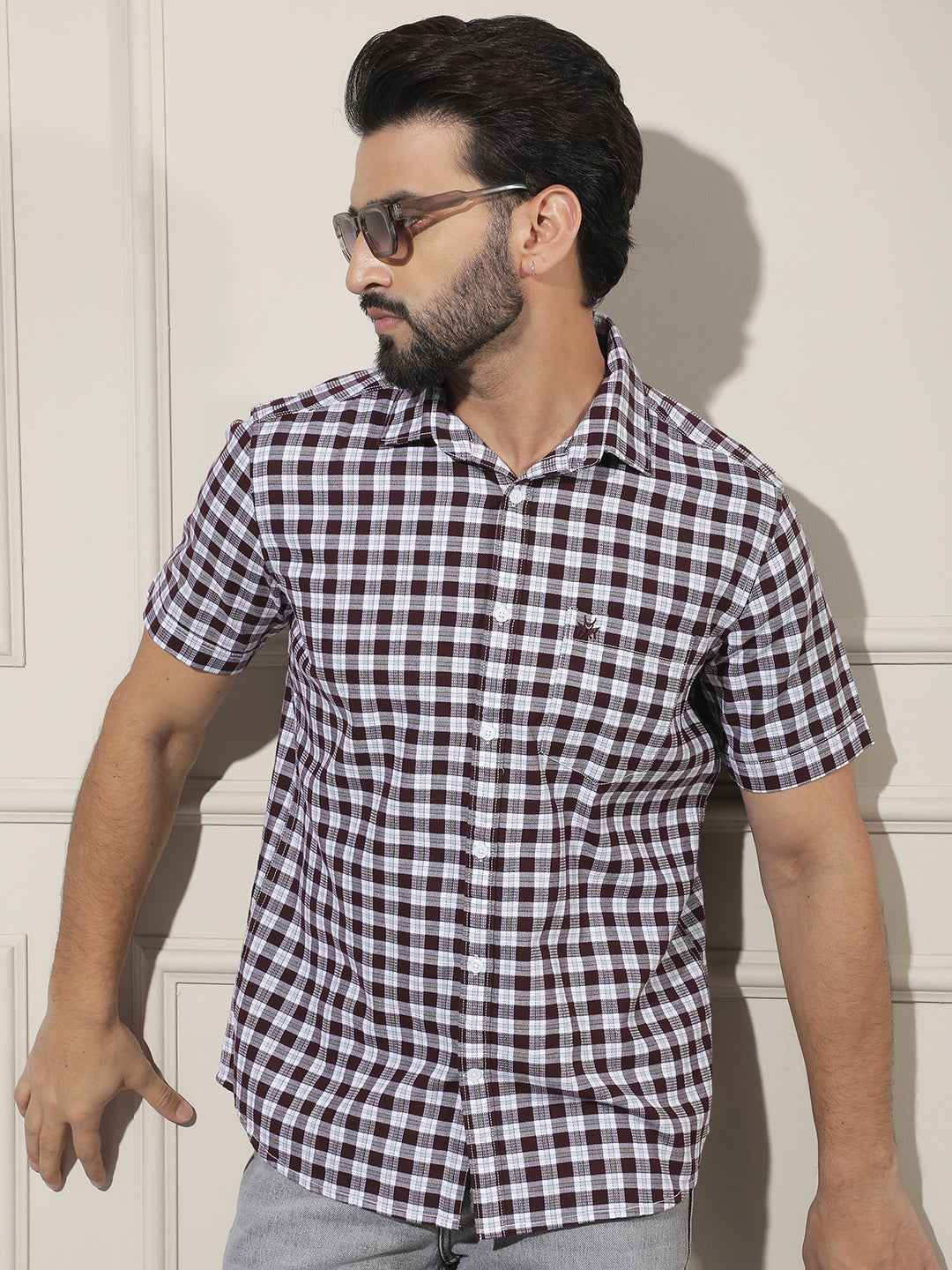 Wine Checked 100% Cotton Shirt