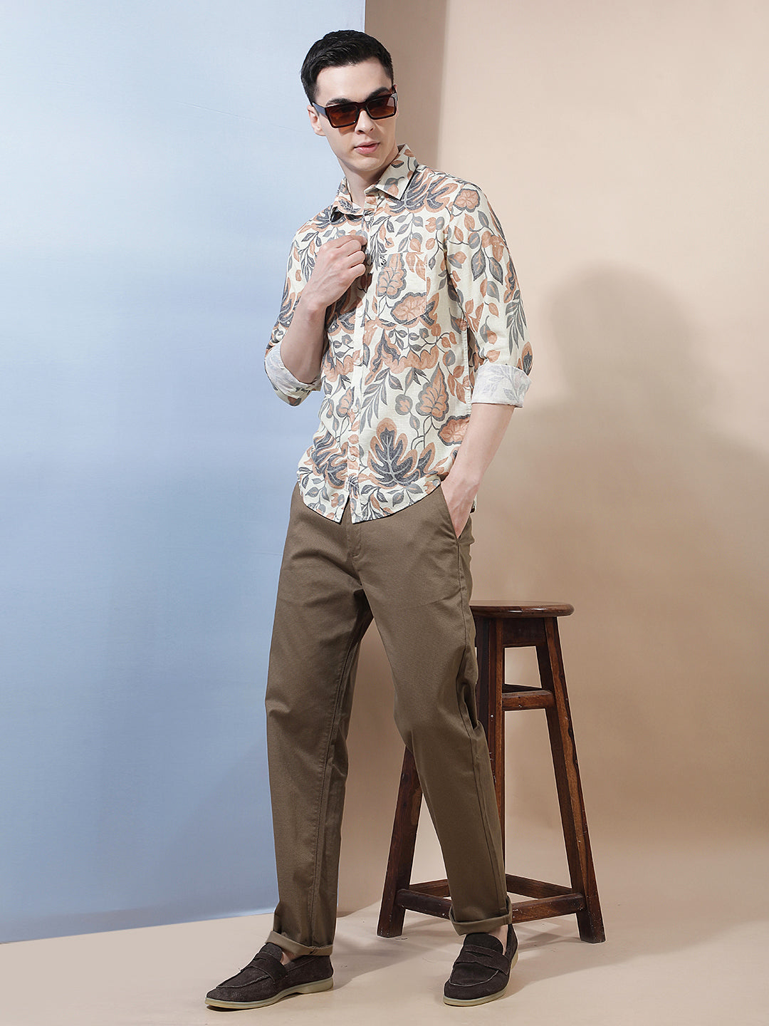 Multi-Color Floral Print Linen Shirt