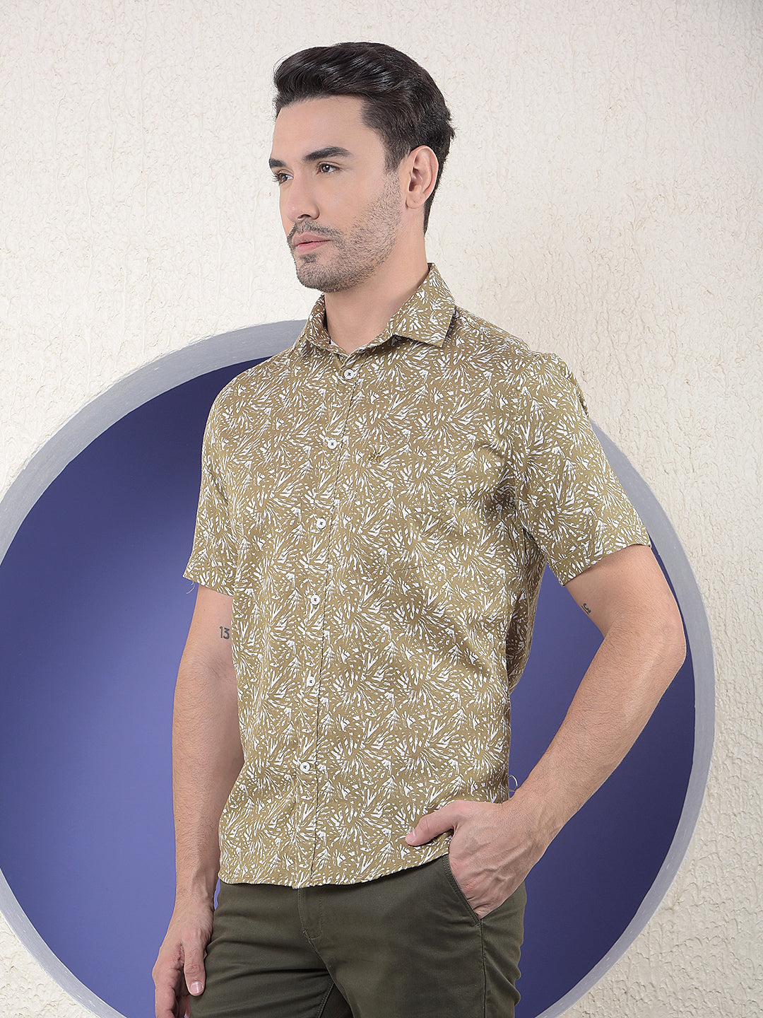 Olive Classic Print 100% Cotton Shirt