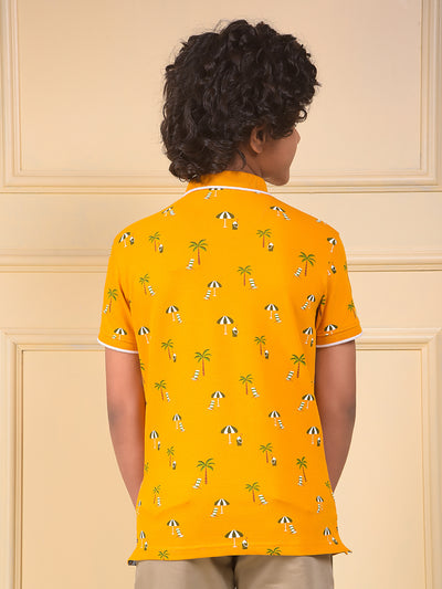 Mustard Floral Print Polo Neck T-Shirt