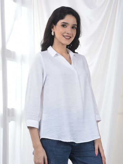 Ivory White Crinkled Textured Relaxed Fit Top