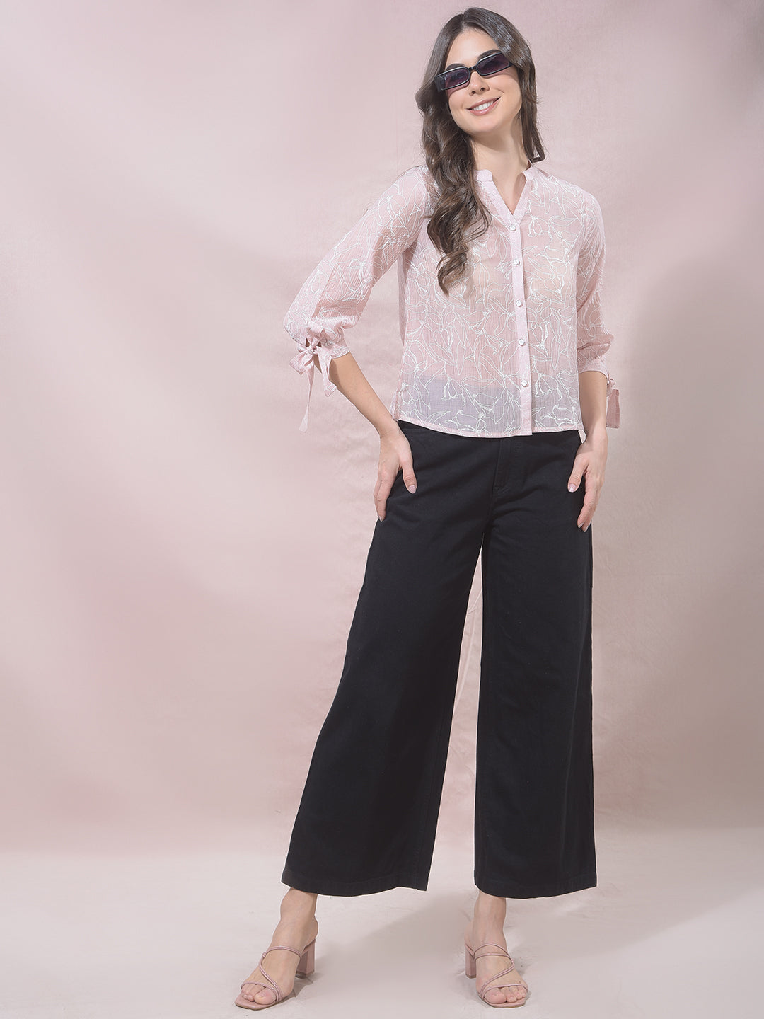 Peach Printed V-Neck Shirt