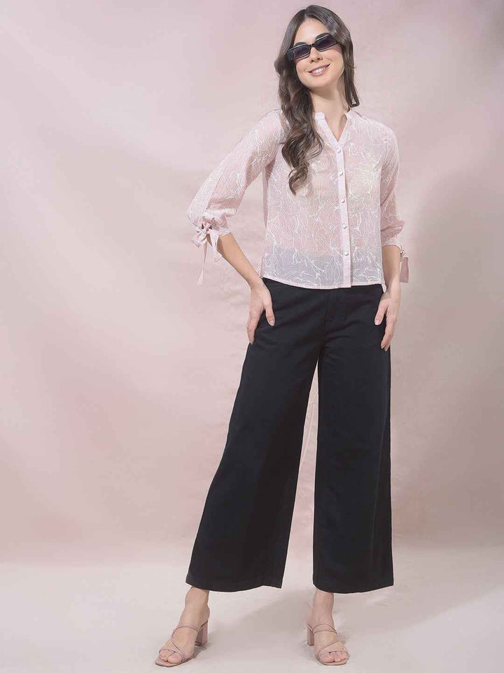 Peach Printed V-Neck Shirt