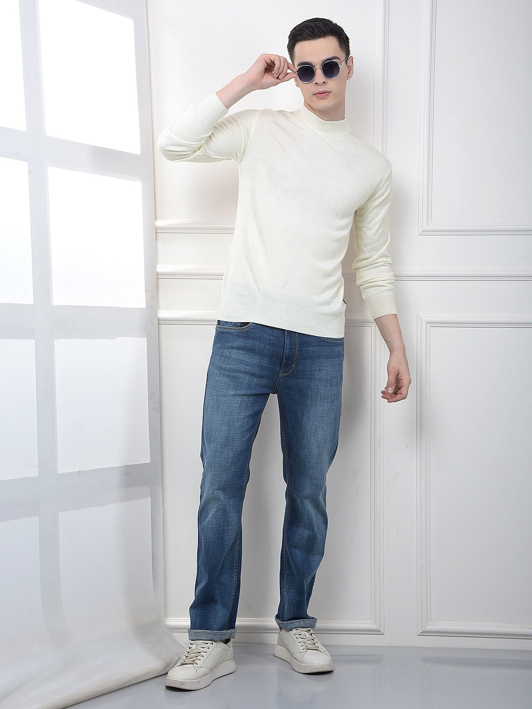 Off White High-Neck Knitted Sweater