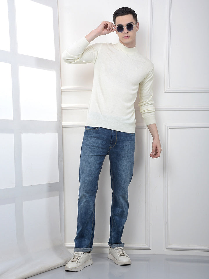 Off White High-Neck Knitted Sweater