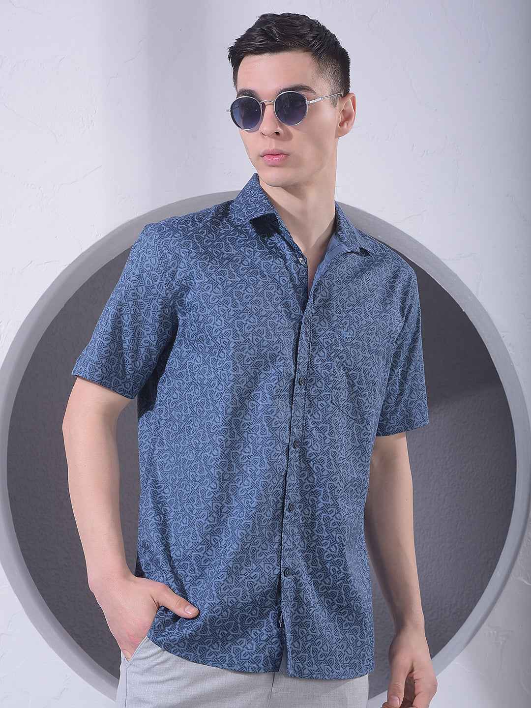 Blue Contemporary Printed Shirt