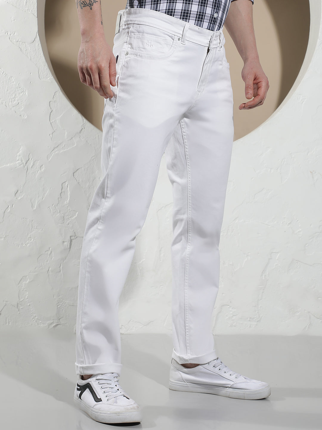 Relaxed Clean White Cotton Jeans