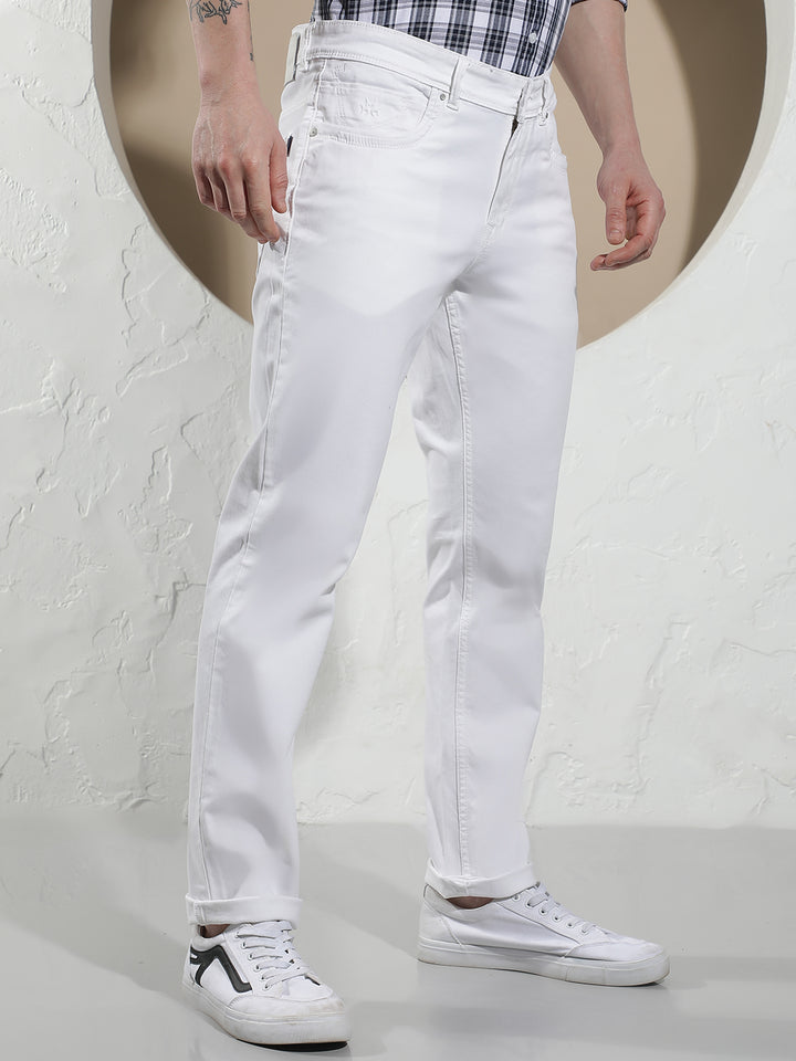 Relaxed Clean White Cotton Jeans