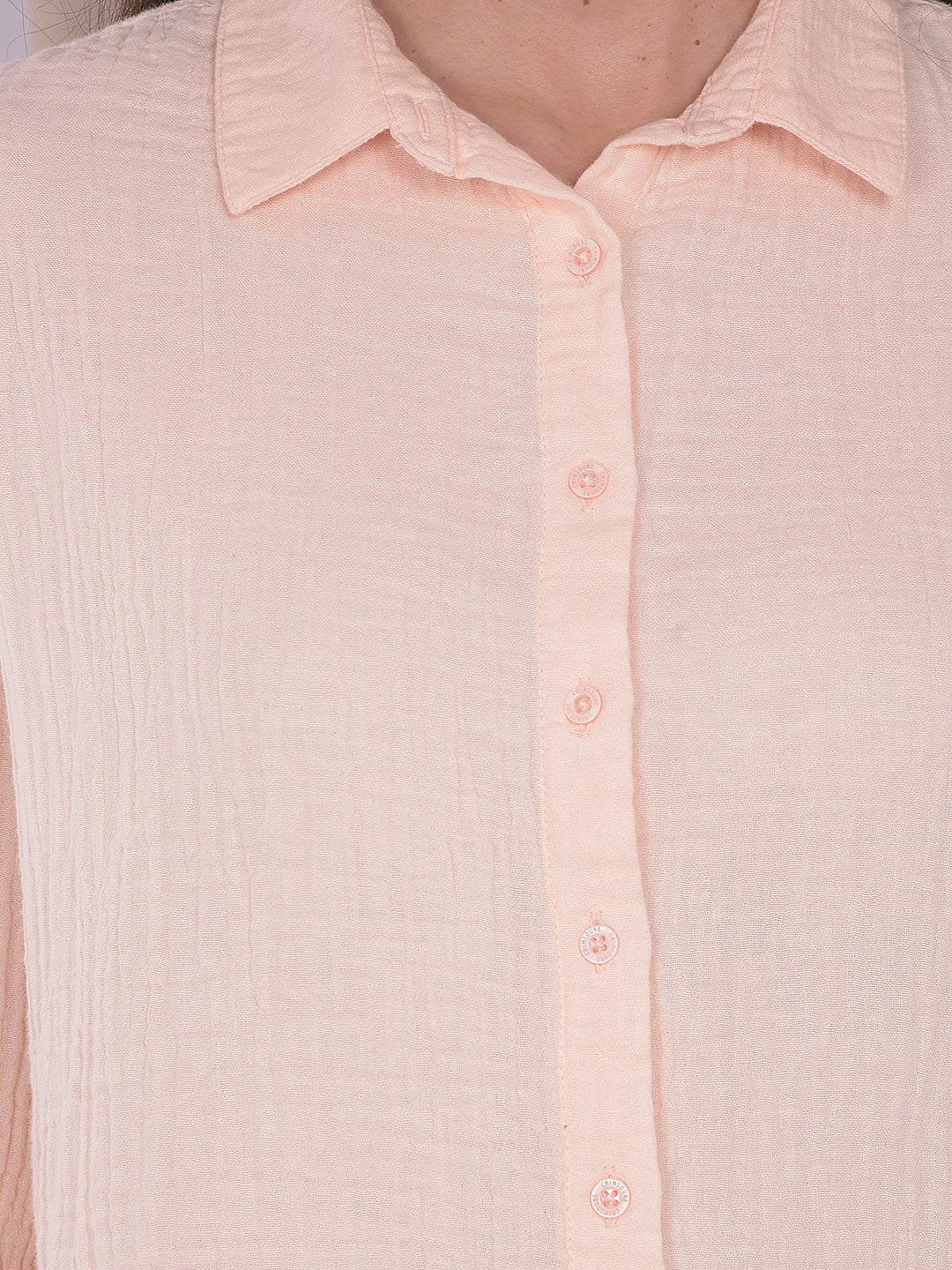 Peach Textured 100% Cotton Shirt