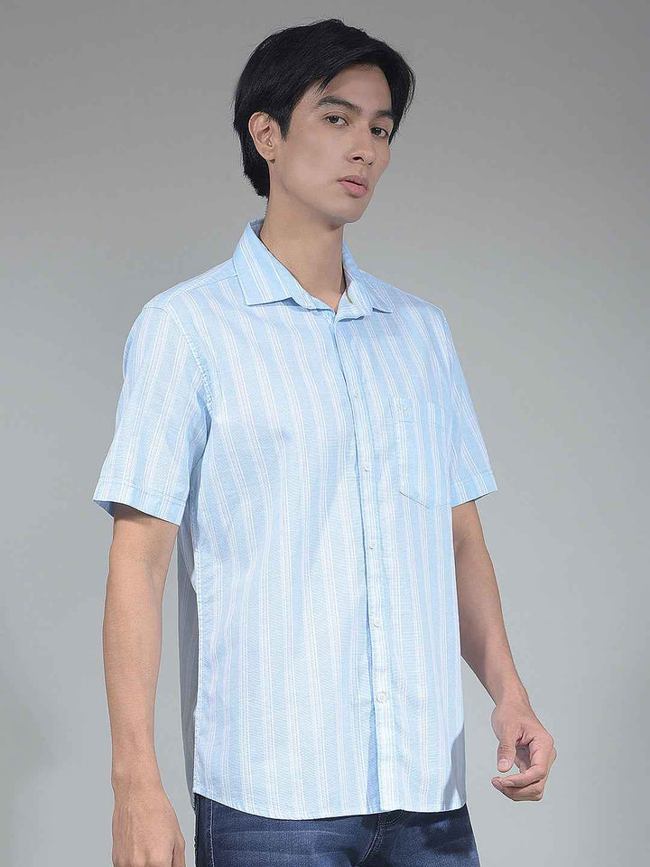 Blue Vertical Striped 100% Cotton Shirt