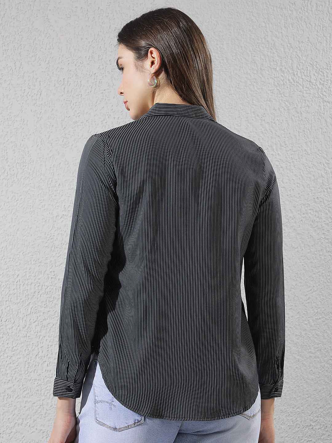 Navy Blue Vertical Striped Modal Shirt