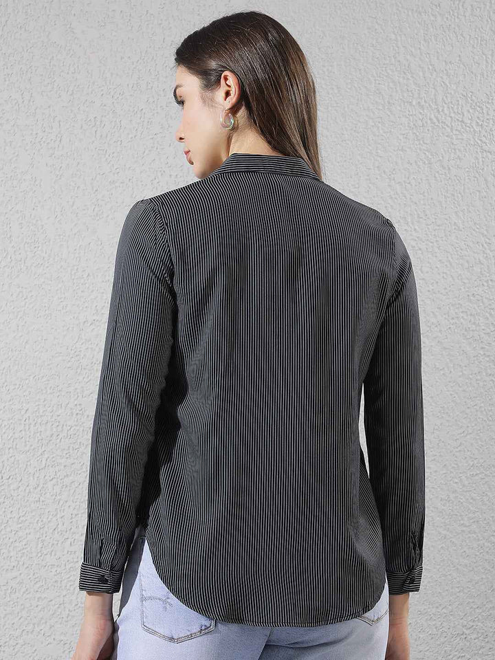 Navy Blue Vertical Striped Modal Shirt