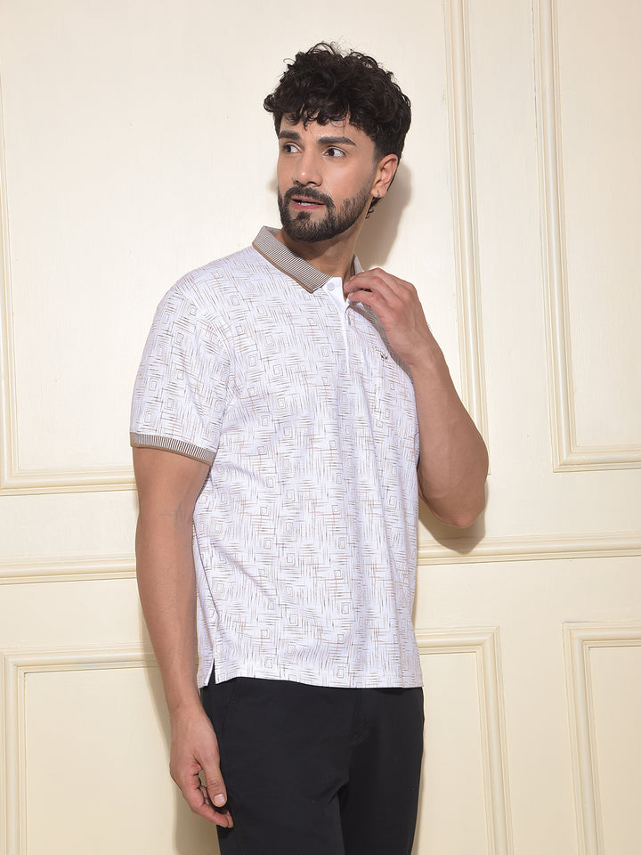 Brown Printed Polo Neck 100% Cotton T-Shirt
