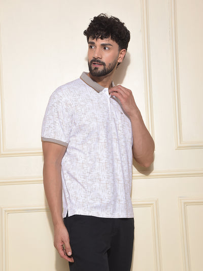 Brown Printed Polo Neck 100% Cotton T-Shirt
