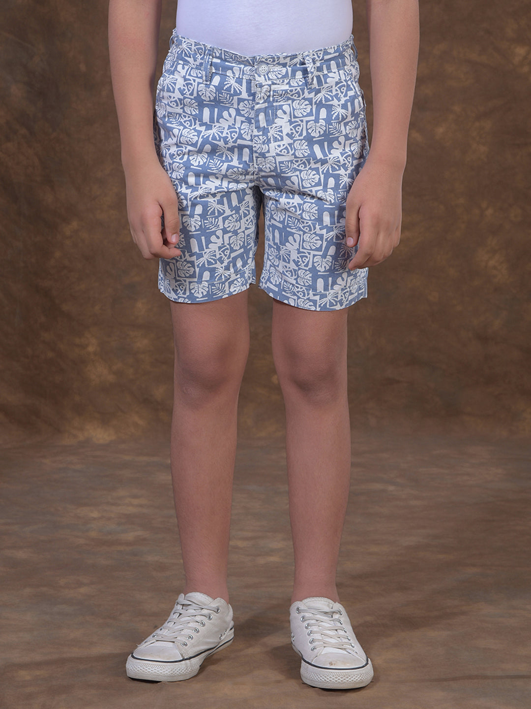 Blue Printed 100% Cotton Shorts
