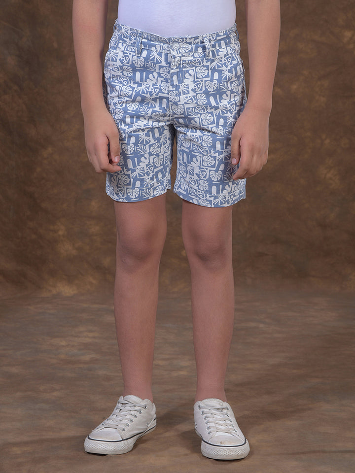 Blue Printed 100% Cotton Shorts