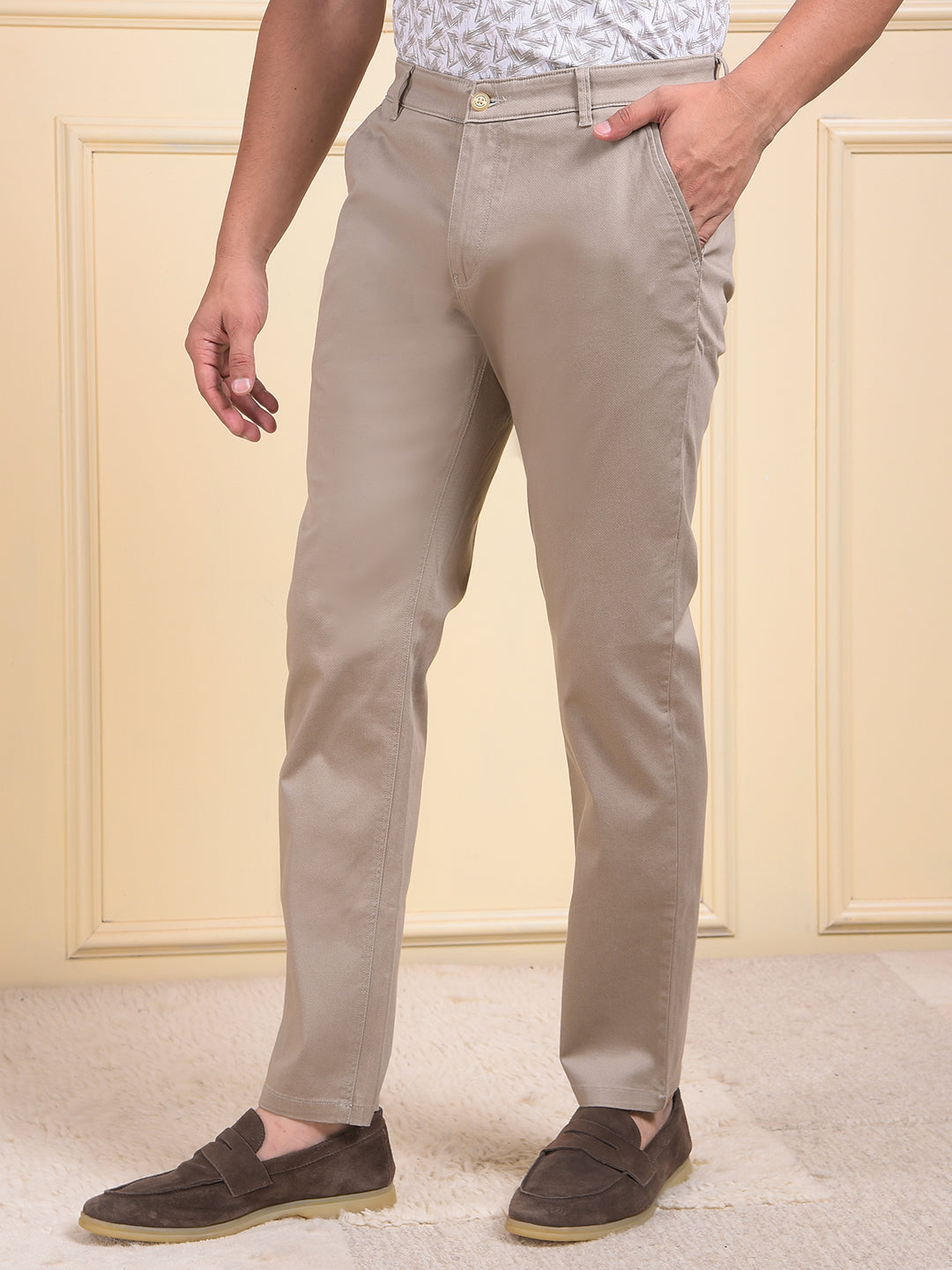 Beige Printed Trousers