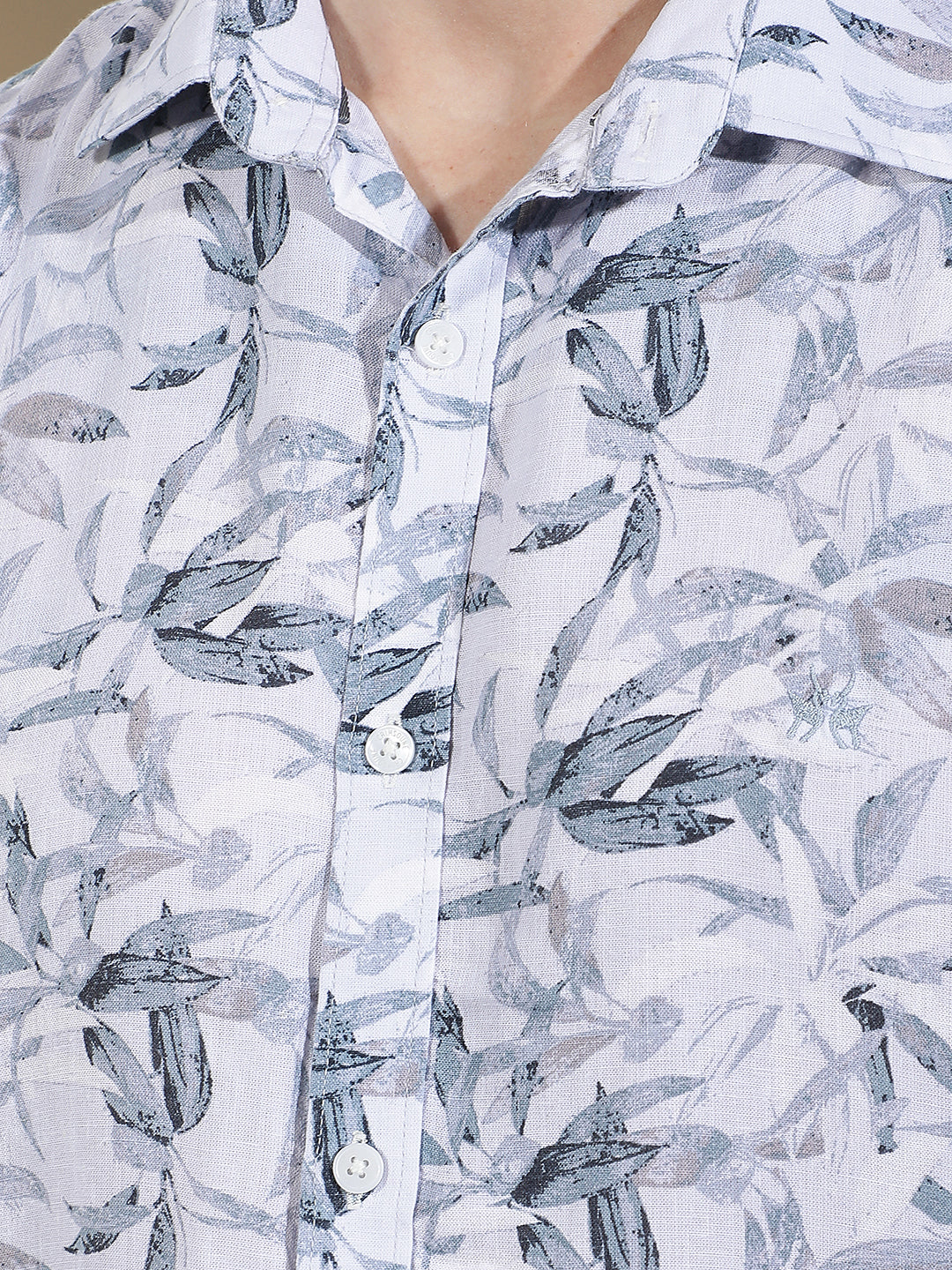 Blue Floral Print Linen Shirt