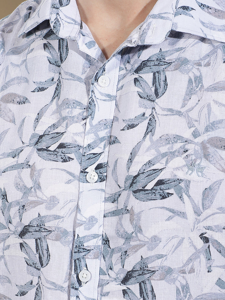 Blue Floral Print Linen Shirt