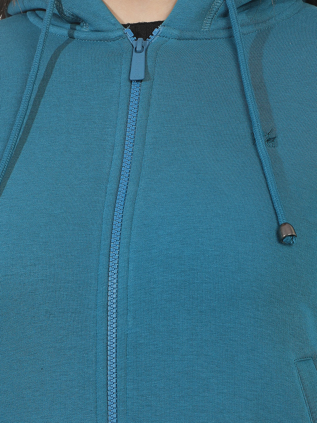 Green Hooded Front-Open Sweatshirt