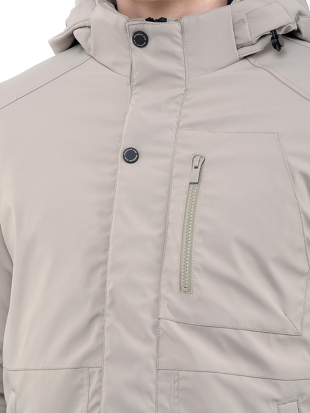 Beige Hooded Neck Puffer Jacket