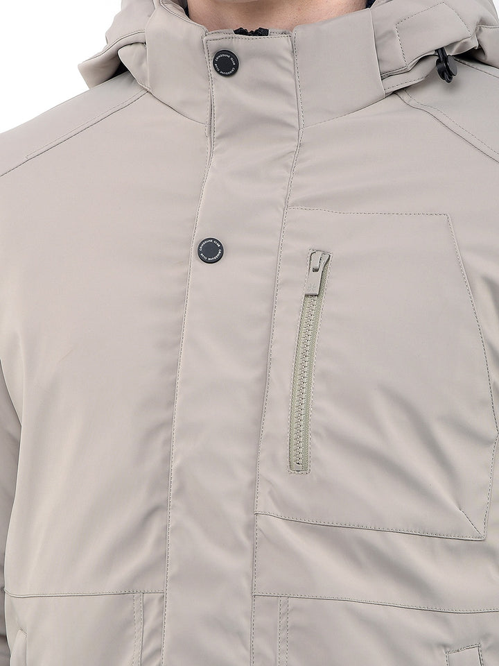 Beige Hooded Neck Puffer Jacket